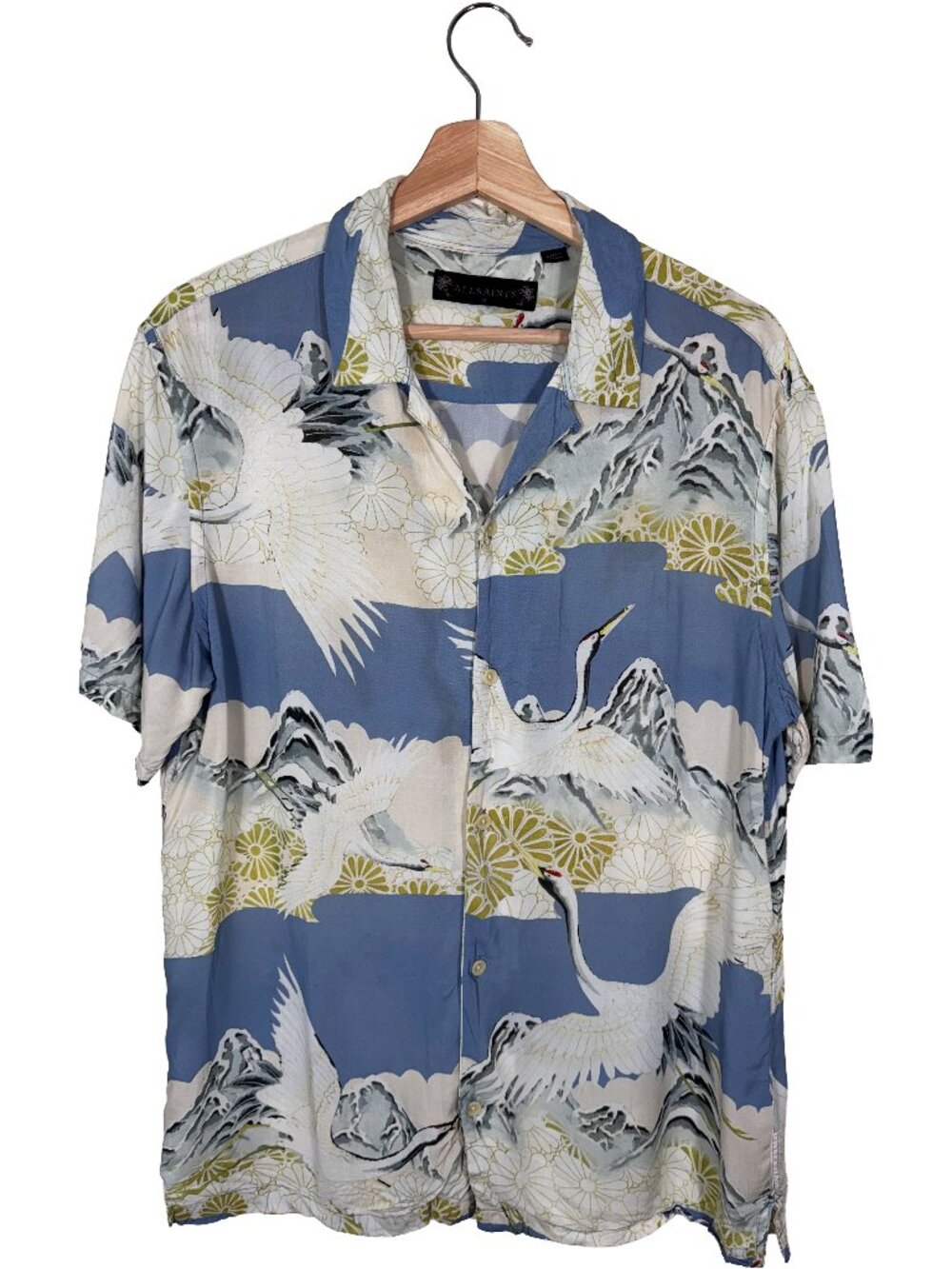Allsaints SS20 Soaring Short Sleeve Crane Floral Print Camp Collar Shirt men's M